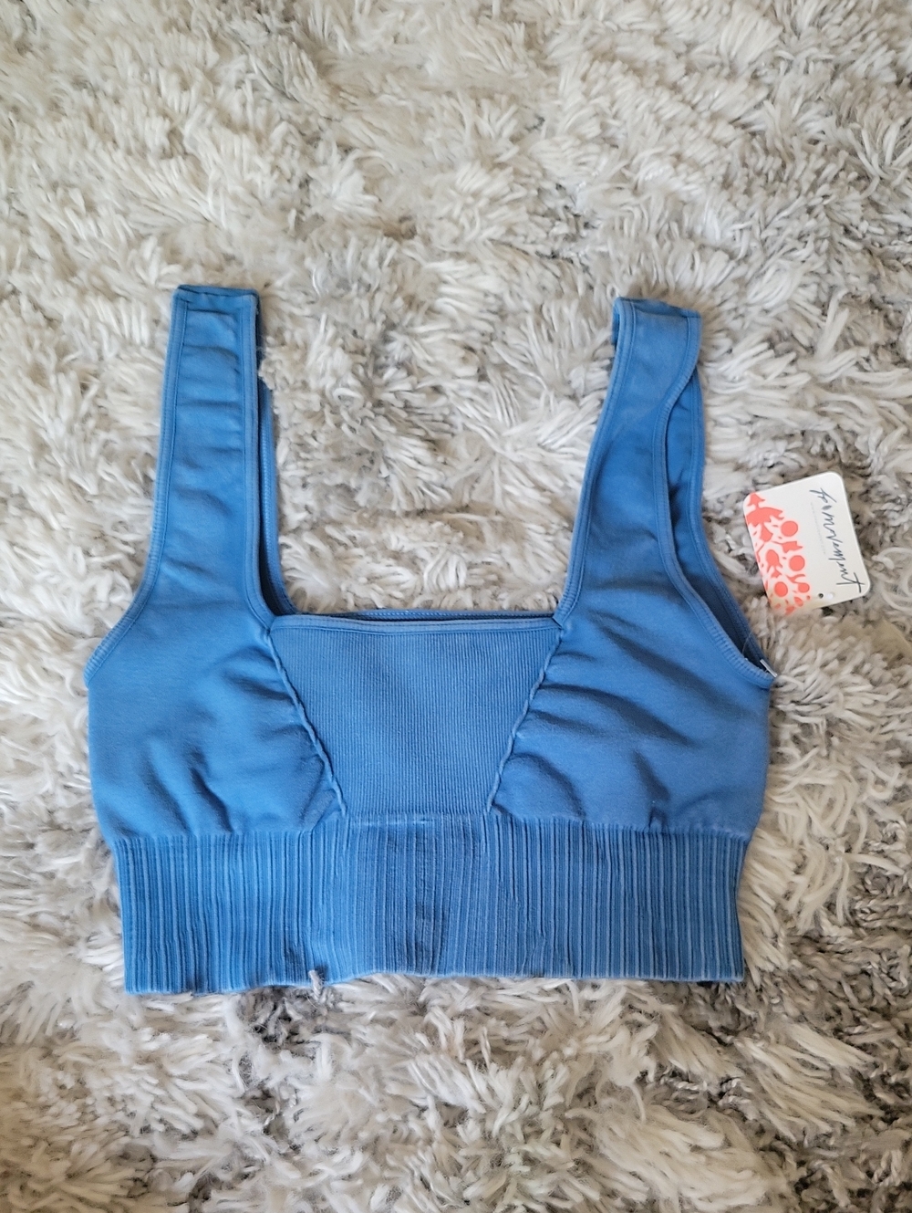 Free People Blue Ribbed Square-Neck Crop Tank